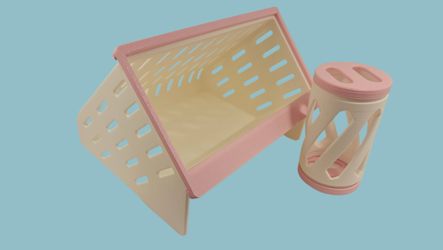 Bunny Business Hay Feeder and Roller Bundle in pink - Premium rabbit guinea pig enrichment toys