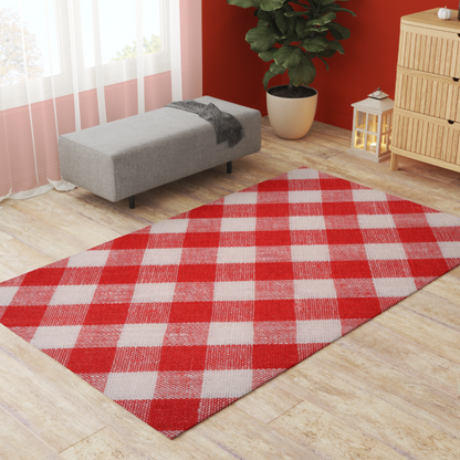 Red Picnic Pet Playpen Mat - Soft Chenille Floor Rug for Rabbits & Small Pets