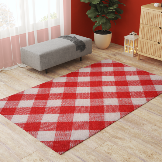 Red Picnic Pet Playpen Mat - Soft Chenille Floor Rug for Rabbits & Small Pets