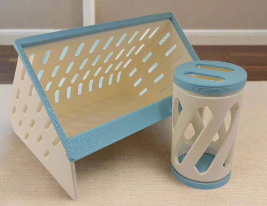 Bunny Business Open Air Hay Feeder and Hay Roller Bundle - White 3D printed rabbit enrichment toys