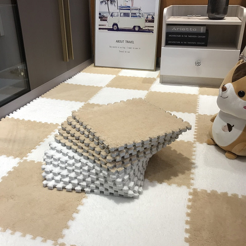 Soft Plush Carpet Tiles - Pet-Safe Floor Covering for Rabbit Play Areas