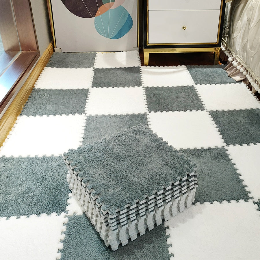 Soft Plush Carpet Tiles - Pet-Safe Floor Covering for Rabbit Play Areas