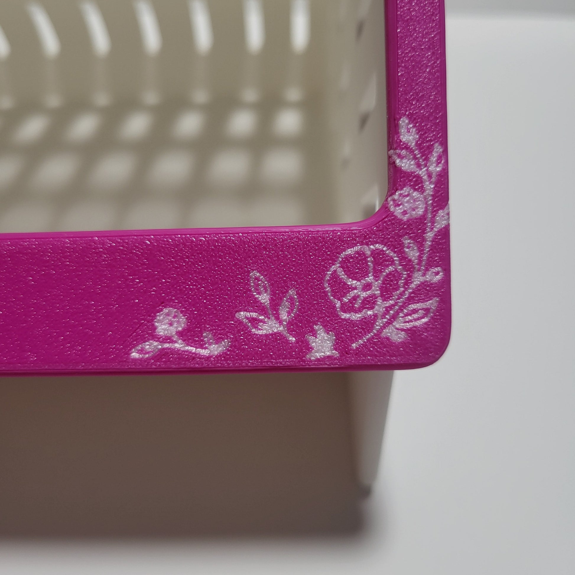 Rescue Friday Floral Faceplate — Dolly's Hot Pink & Shimmer White floral detail closeup