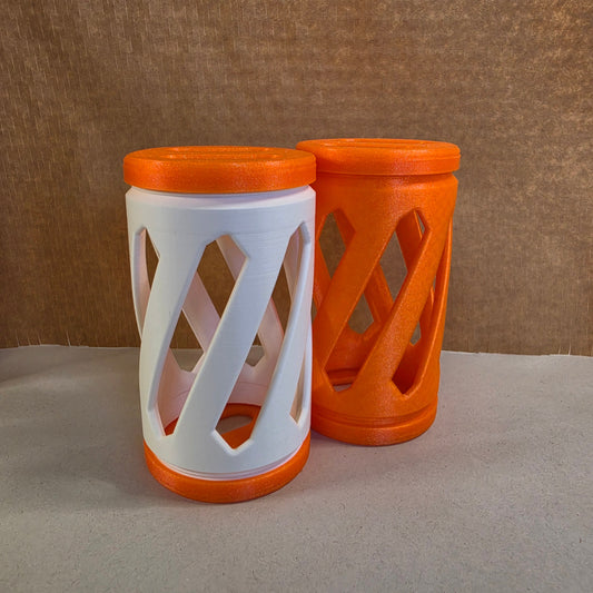 Marigold Hay Roller — Autumn 2026 Rescue Friday Collection. Left: Marigold Lid with Matte White Body. Right: All Marigold.